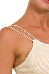 Zenana Washed Ribbed Seamless Double Strap Brami OutfitFlow